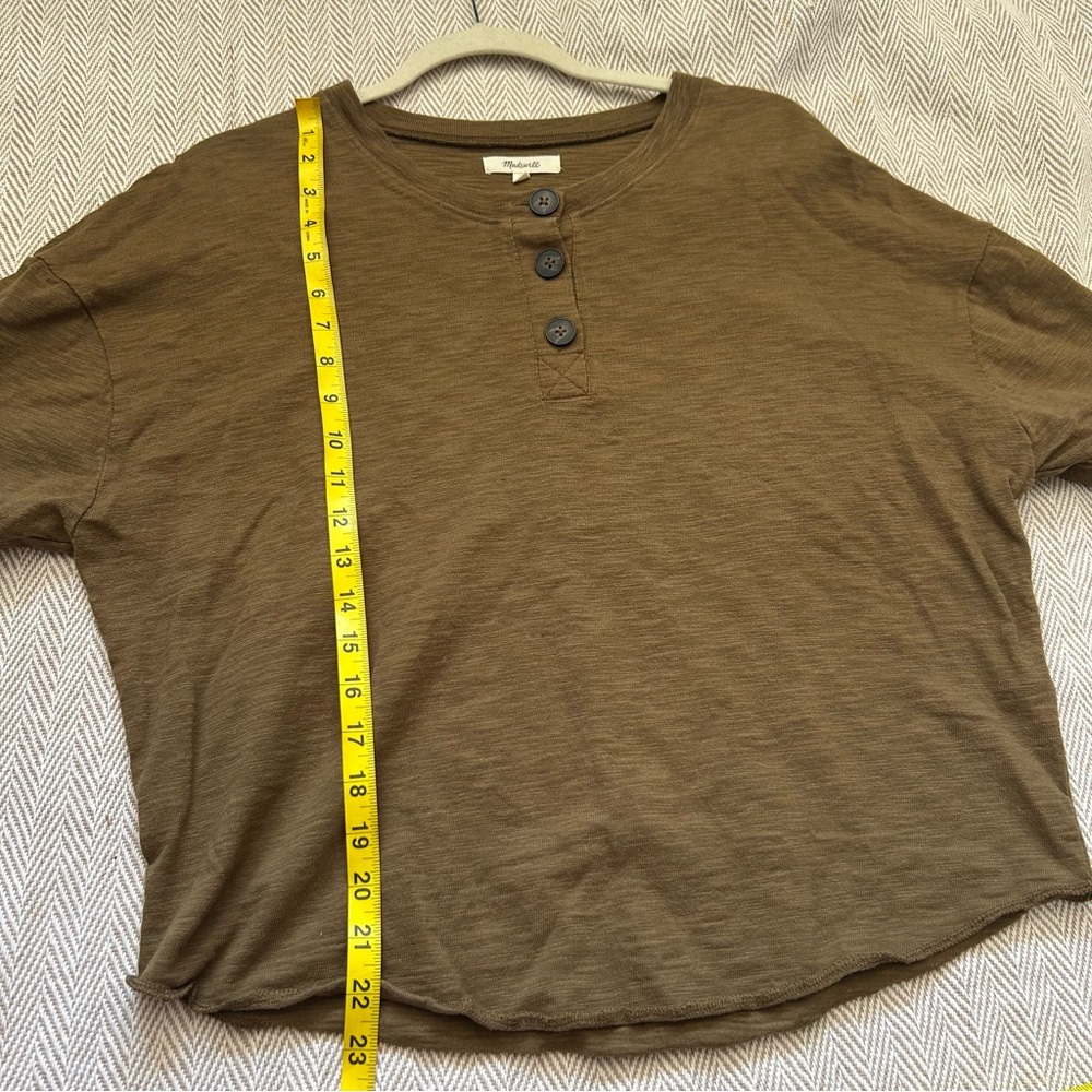 Madwell olive green henley short sleeve crop shirt - Picture 4 of 9